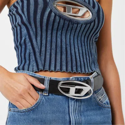 Diesel Logo-buckle Leather Belt In Black