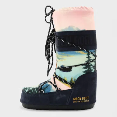 Moon Boot Printed Ankle Boots In Black