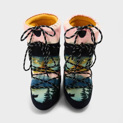 Moon Boot Printed Ankle Boots In Black
