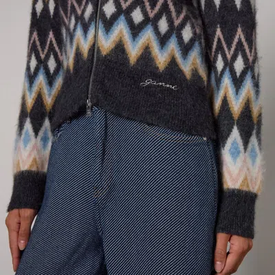 Ganni Ip-up Knit Jacket In Multi