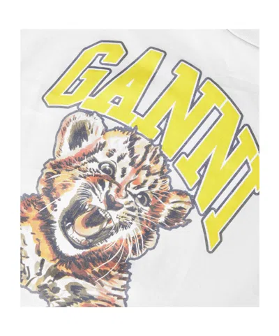 Ganni Organic Cotton T-shirt With Front Print In White
