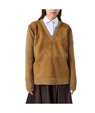 Prada Versatile Knitted Sweater In Brown
