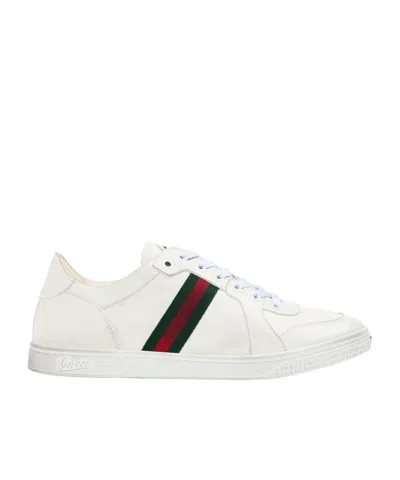Gucci Leather Stretch Lace Up Sneakers Signature Stripe In Multi