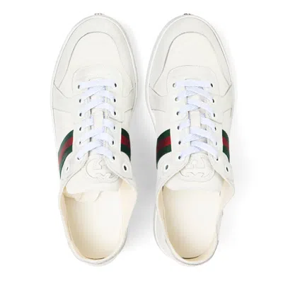 Gucci Leather Stretch Lace Up Sneakers Signature Stripe In Multi