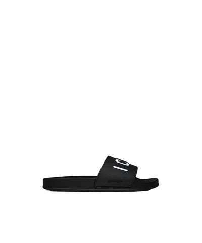 Dsquared2 Printed Flat Slippers In Black