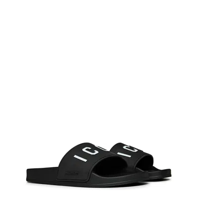 Dsquared2 Printed Flat Slippers In Black