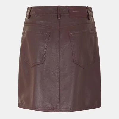 Weekend Max Mara Solid Color Leather Midi Skirt In Brown