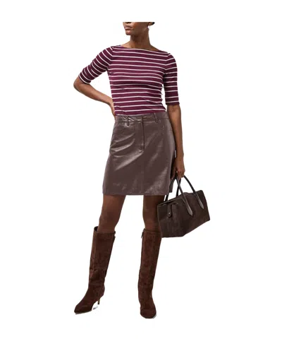 Weekend Max Mara Solid Color Leather Midi Skirt In Brown