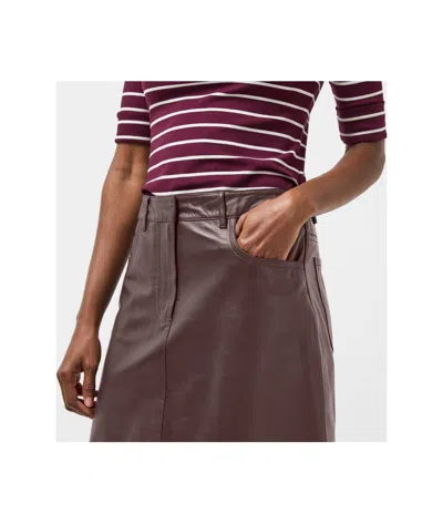 Weekend Max Mara Solid Color Leather Midi Skirt In Brown