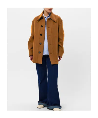 Ami Alexandre Mattiussi Single-breasted Solid Color Coat In Brown