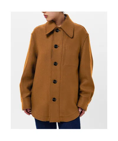 Ami Alexandre Mattiussi Single-breasted Solid Color Coat In Brown