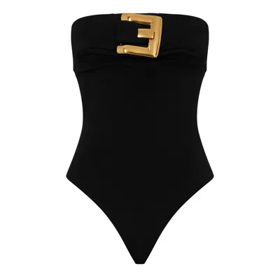 Balmain Fitted Strapless Jumpsuit In Black