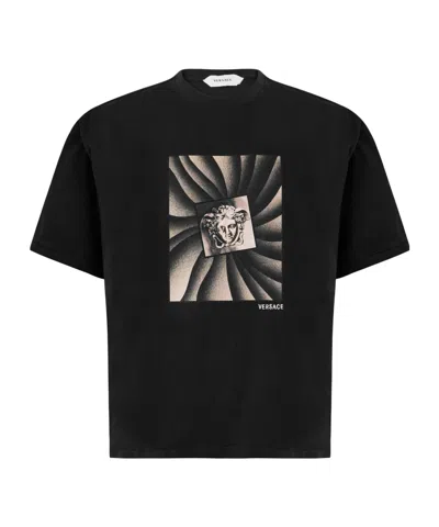 Versace Printed Cotton-jersey Regular T-shirt In Black