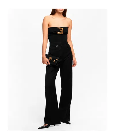 Balmain Fitted Strapless Jumpsuit In Black