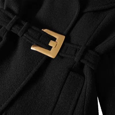 Balmain Short Wool Wrap Coat In Black