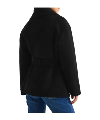 Balmain Short Wool Wrap Coat In Black