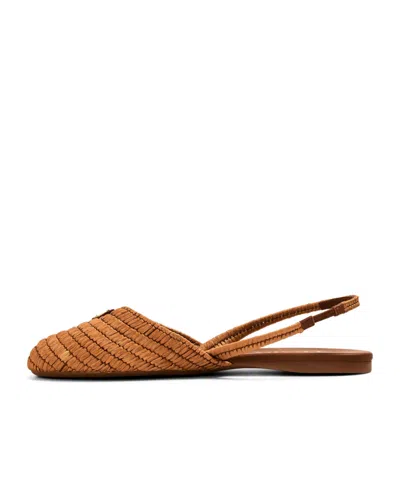 Prada Light Brown Woven Raffia Slingback Flat Shoes In Brown