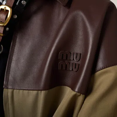 Miu Miu Chino And Leather Blouson Jacket In Multi