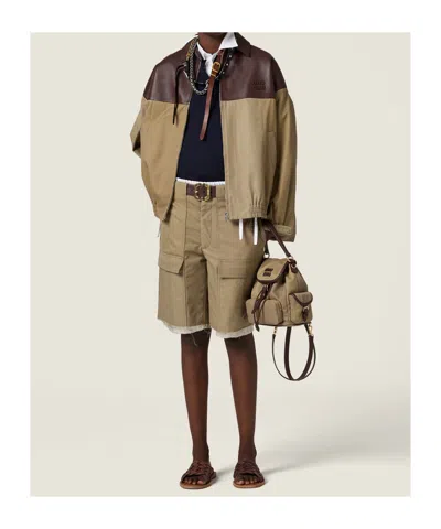 Miu Miu Chino And Leather Blouson Jacket In Multi
