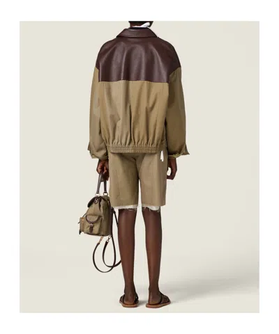 Miu Miu Chino And Leather Blouson Jacket In Multi