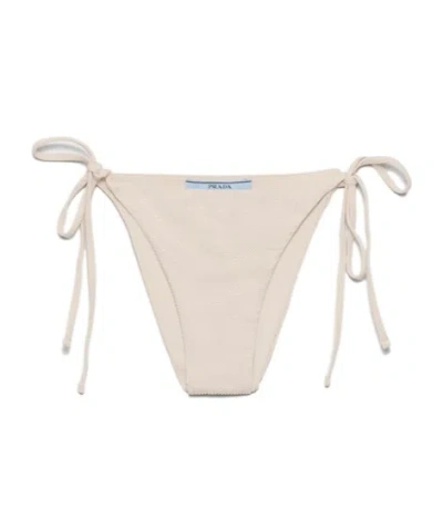 Prada Jersey Bikini Bottom With Rhinestones In Neutral