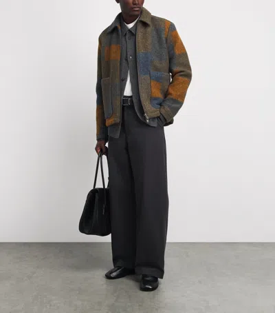 Frame Wool Collar Cardigan In Grey