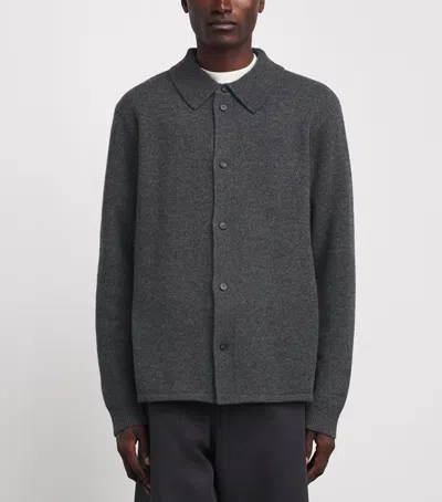 Frame Wool Collar Cardigan In Grey
