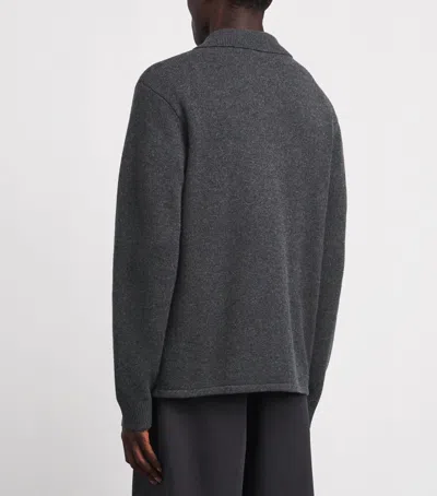 Frame Wool Collar Cardigan In Grey