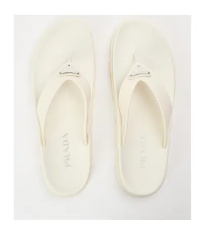 Prada Logo Flip-flops In White