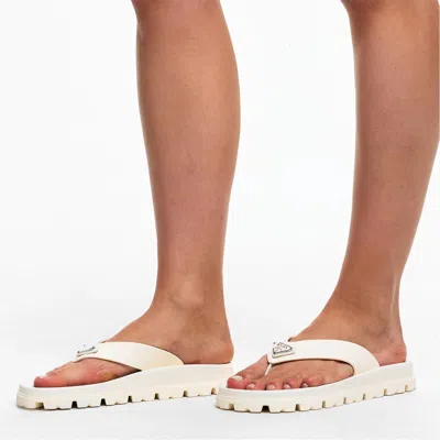 Prada Logo Flip-flops In White