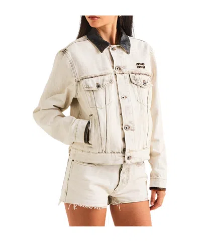 Miu Miu Jacket Contrast Collar Long Sleeves Chest Pockets In Neutral