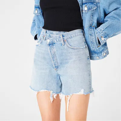 Agolde Denim Shorts With Multiple Pockets In Blue
