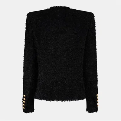 Balmain Two-tone Button Tweed Spencer Jacket In Black