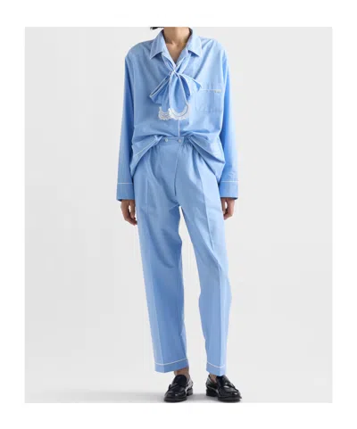 Prada Pleated Casual Pants In Light Blue