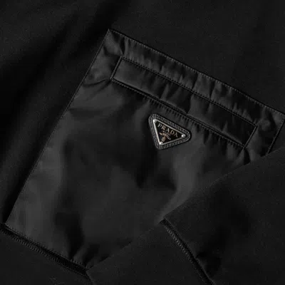 Prada Stretch Viscose-polyamide T-shirt Sweatshirt With External Pocket And Calf Leather Detail In Black