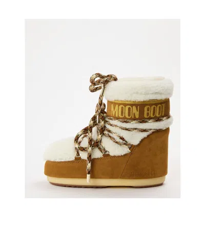 Moon Boot Caramel Suede  Shearling  In Brown