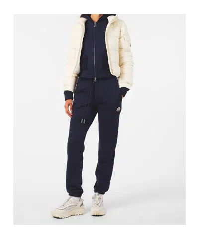 Moncler Logo Cotton Blend Fleece Sweatpants In Blue