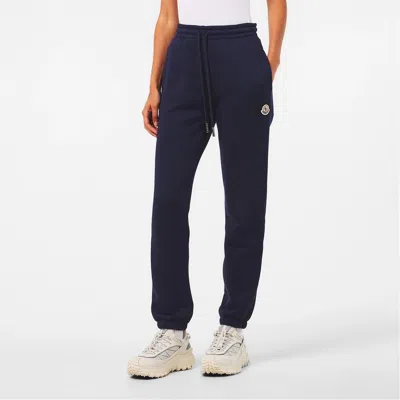 Moncler Logo Cotton Blend Fleece Sweatpants In Blue