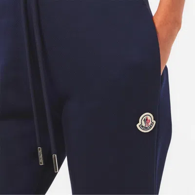 Moncler Logo Cotton Blend Fleece Sweatpants In Blue