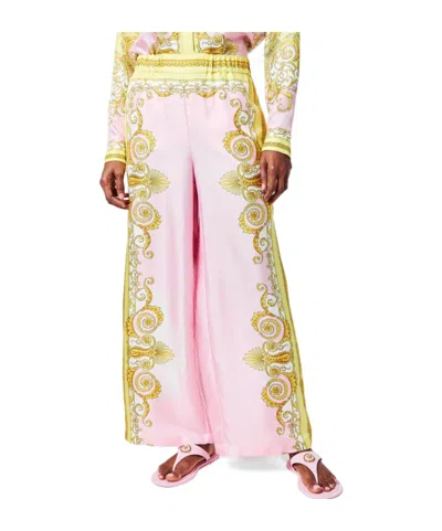 Versace Barocco Silk Trousers In Multi