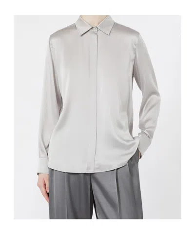 Max Mara Concealed-front Silk Shirt In Purple