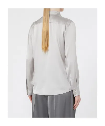 Max Mara Concealed-front Silk Shirt In Purple