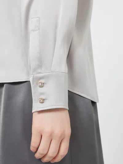 Max Mara Concealed-front Silk Shirt In Purple