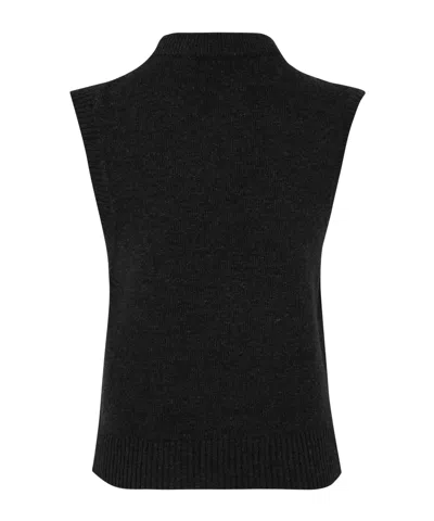Ganni Sleeveless Intarsia Knit Crew Neck Top In Black