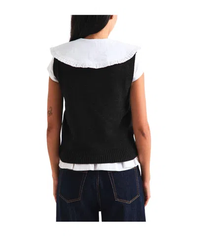 Ganni Sleeveless Intarsia Knit Crew Neck Top In Black
