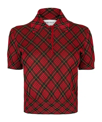 Alexander Mcqueen Microcheck Polo Shirt Lurex Collar Detail In Purple