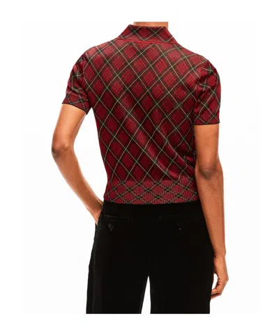Alexander Mcqueen Microcheck Polo Shirt Lurex Collar Detail In Purple