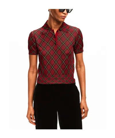 Alexander Mcqueen Microcheck Polo Shirt Lurex Collar Detail In Purple