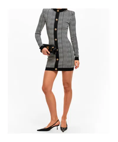 Balmain Plaid Knit Dress In Multi