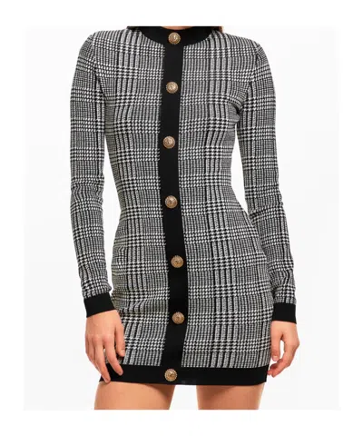 Balmain Plaid Knit Dress In Multi